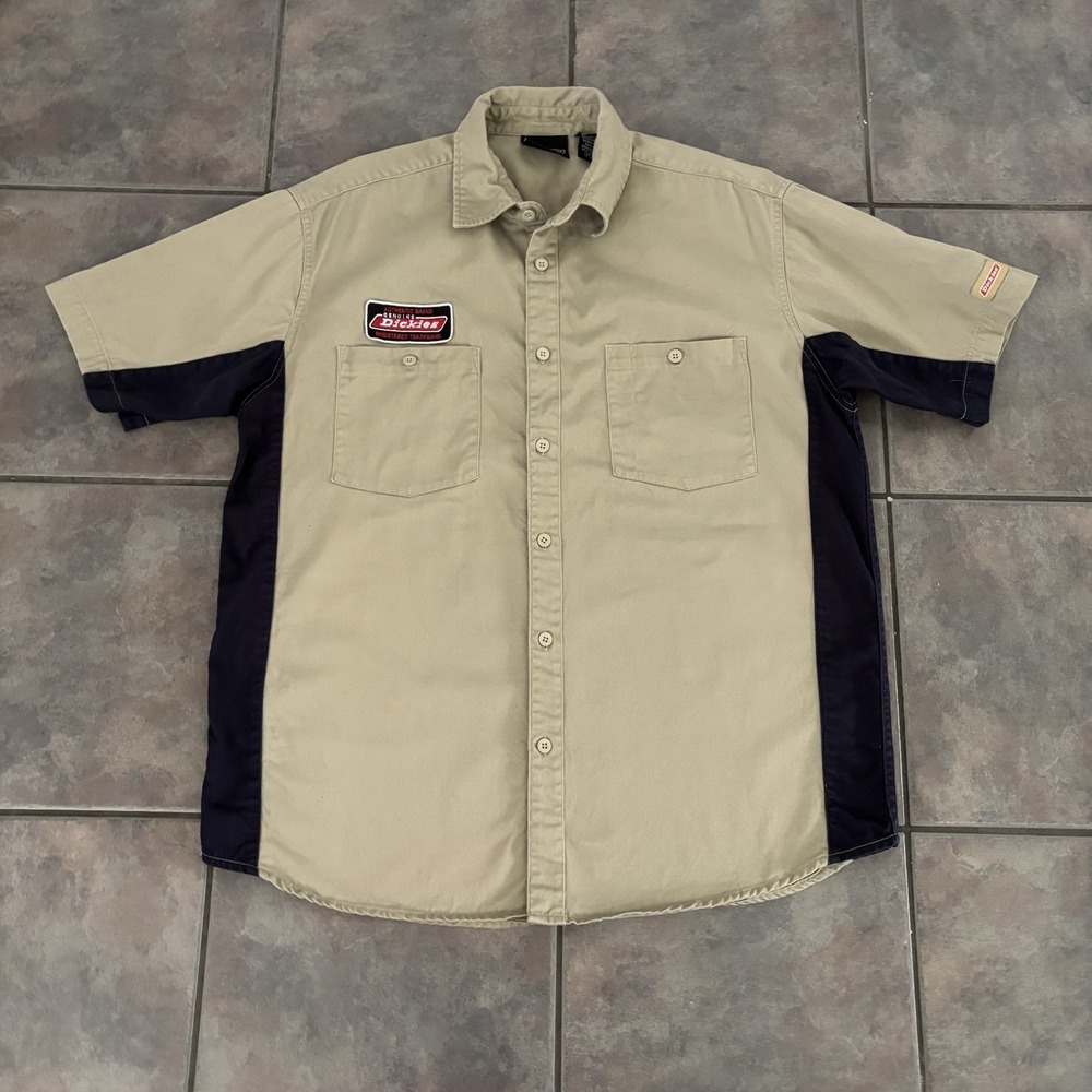 Dickies Short‎ Sleeve Shirt Beige Cotton Size Large
